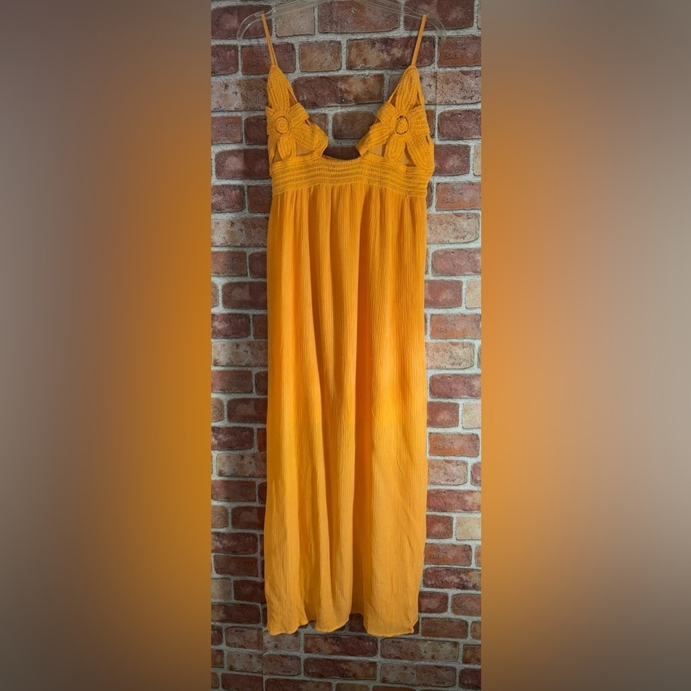 Boho indie sleaze crochet bikini top adjustable strap orange Maxi Dress size L
